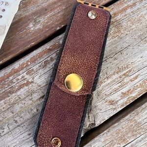 Brown glittery Leather on off black leather Apple Watch band